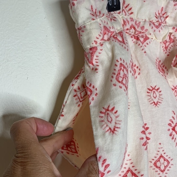 T11 Artisan Ny 100% Linen white shorts with red tribal print Aztec size Medium - Picture 5 of 16